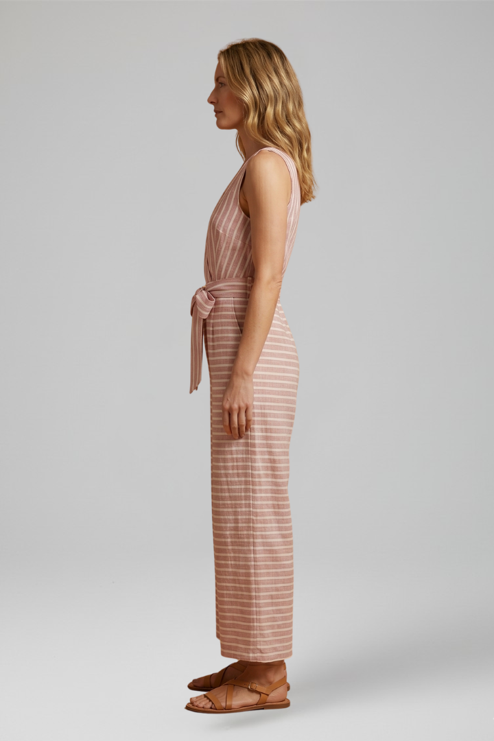Women's Halter Neck Jumpsuit with Waist Belt and Cropped Straight Legs