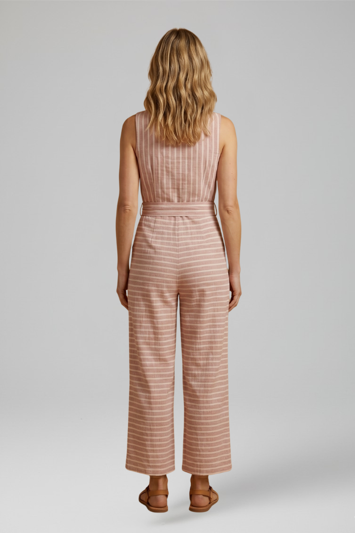 Women's Halter Neck Jumpsuit with Waist Belt and Cropped Straight Legs