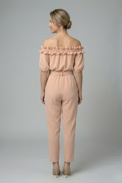 Women’s Jumpsuit with Off-Shoulder Neckline and Waist Tie