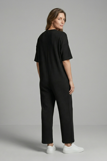 Women’s Jumpsuit with Round Neck and Wide Leg Trousers