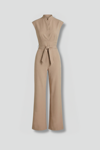 Women’s Jumpsuit with Stand Collar and Waist Tie