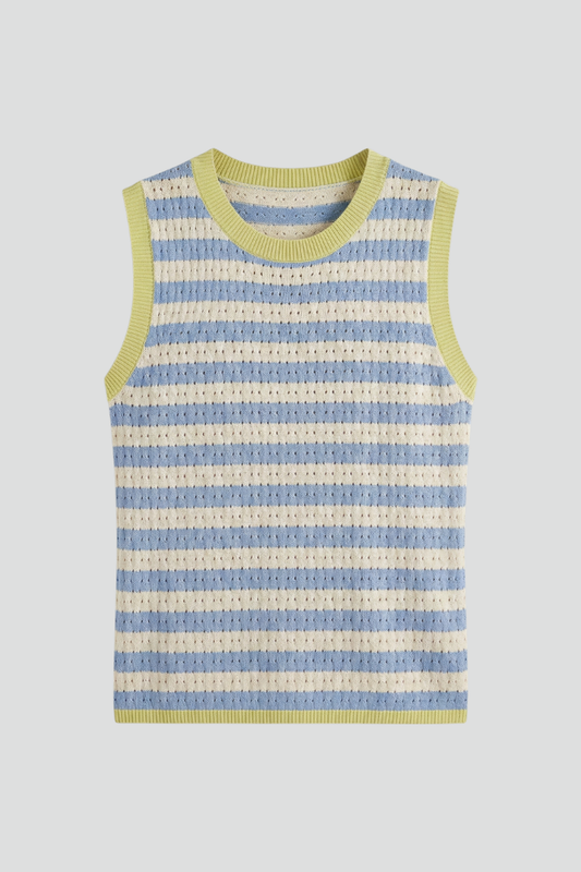 Women’s Knit Top with Round Neck and Striped Pattern
