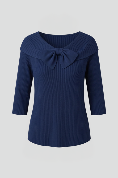 Women’s Knitted Top with Bow Detail and Long Sleeves