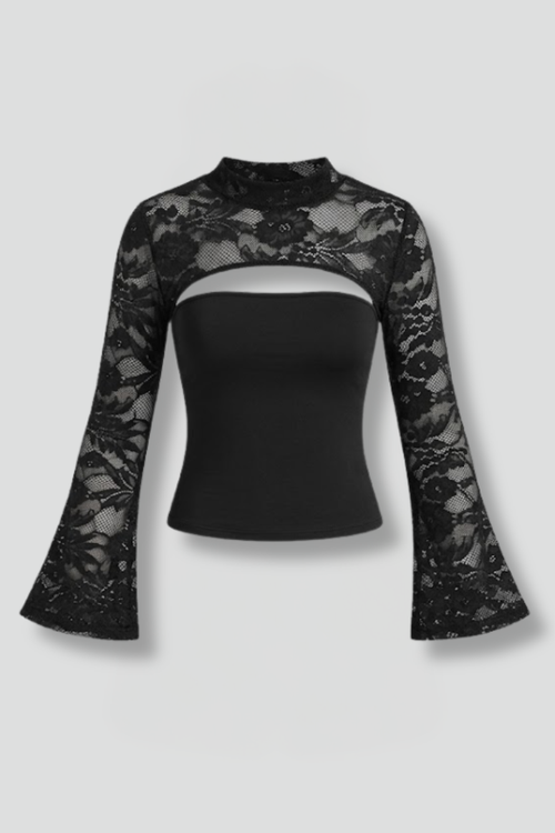 Women’s Lace Top with Cut Out and Wide Sleeves