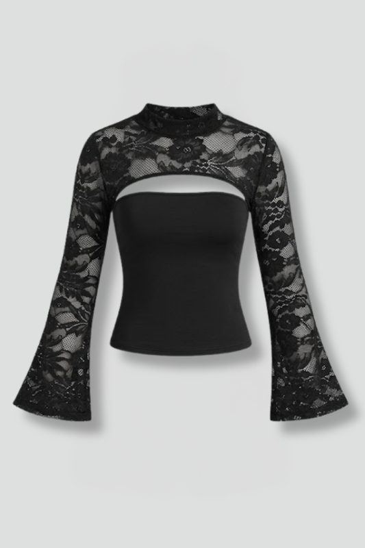 Women’s Lace Top with Cut Out and Wide Sleeves