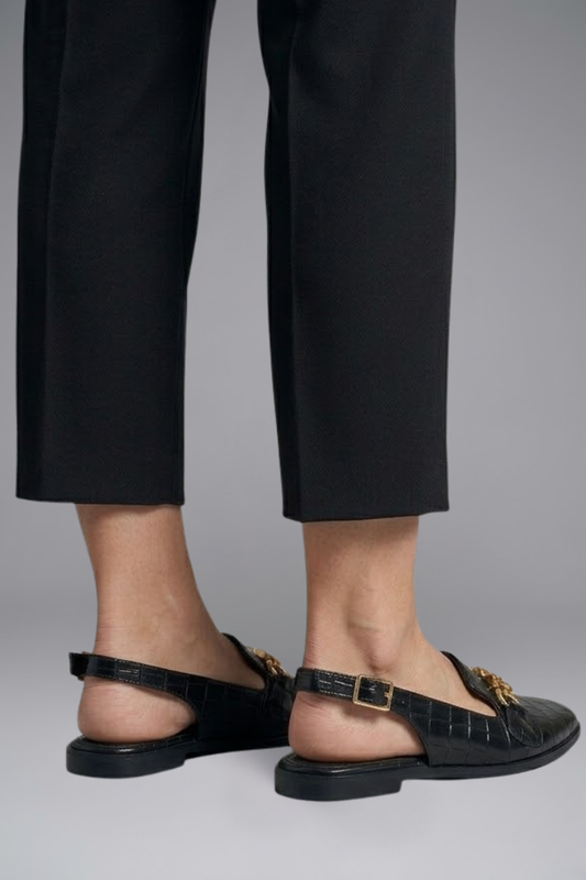 Women's Leather Slingback Flats with Metal Vamp Detail for Summer