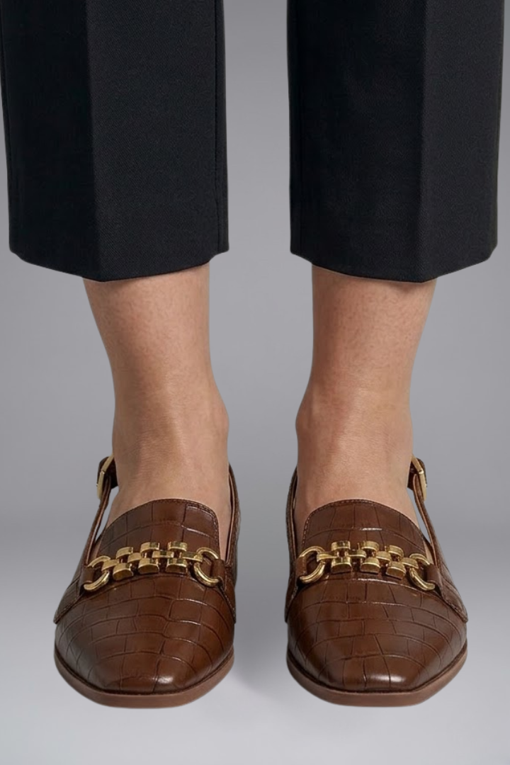 Women's Leather Slingback Flats with Metal Vamp Detail for Summer