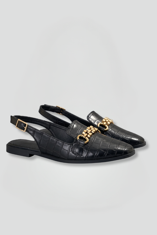 Women's Leather Slingback Flats with Metal Vamp Detail for Summer