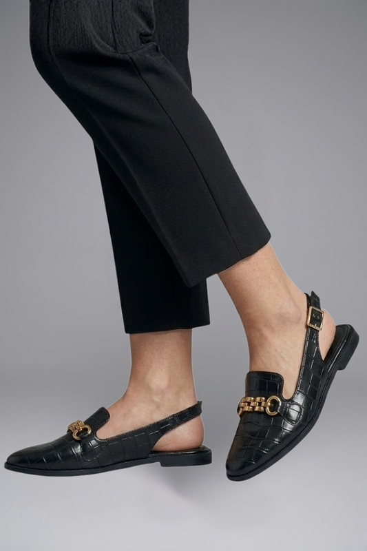 Women's Leather Slingback Flats with Metal Vamp Detail for Summer