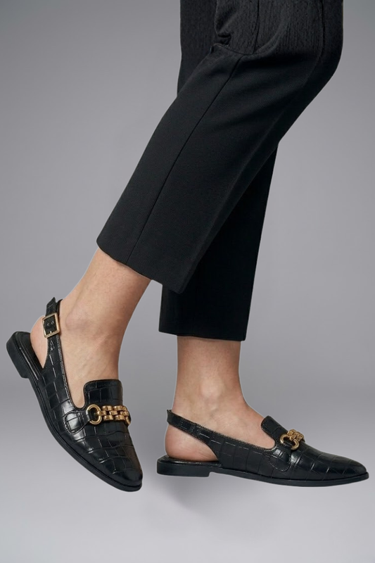 Women's Leather Slingback Flats with Metal Vamp Detail for Summer