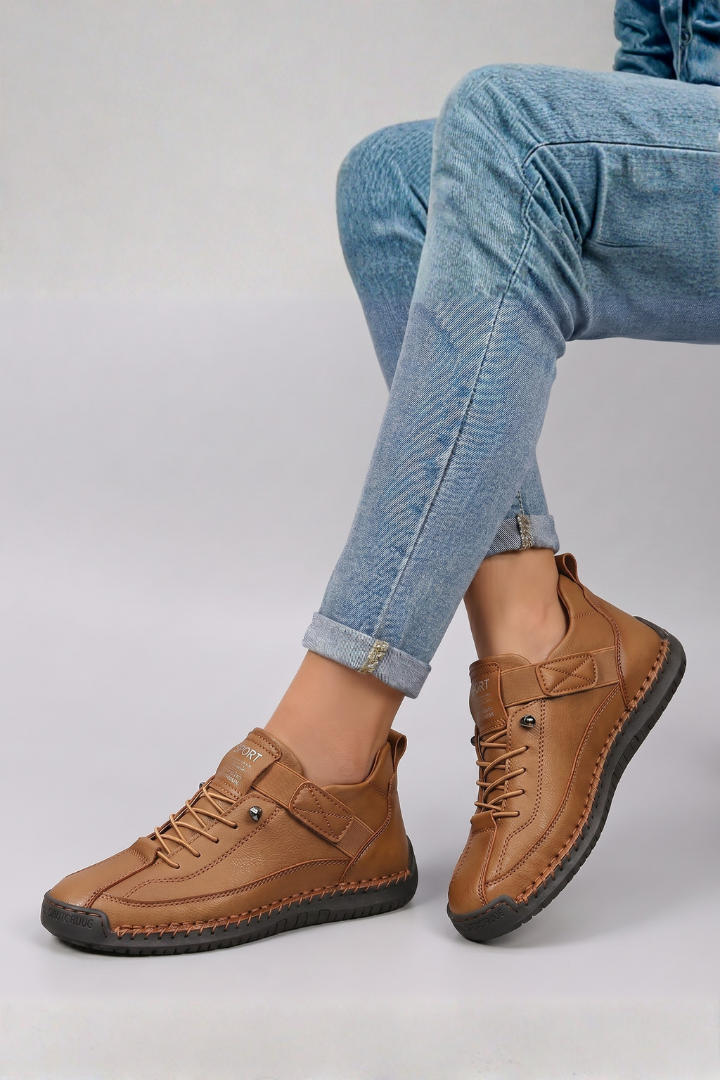 Women's Leather Trainers with Lace-Up Front for All-Day
