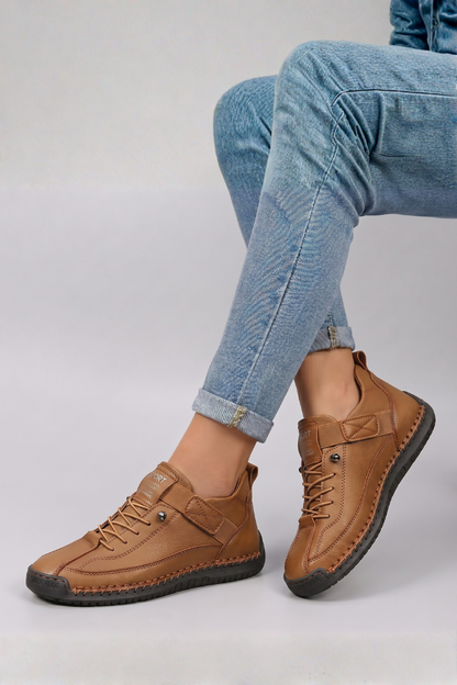 Women's Leather Trainers with Lace-Up Front for All-Day