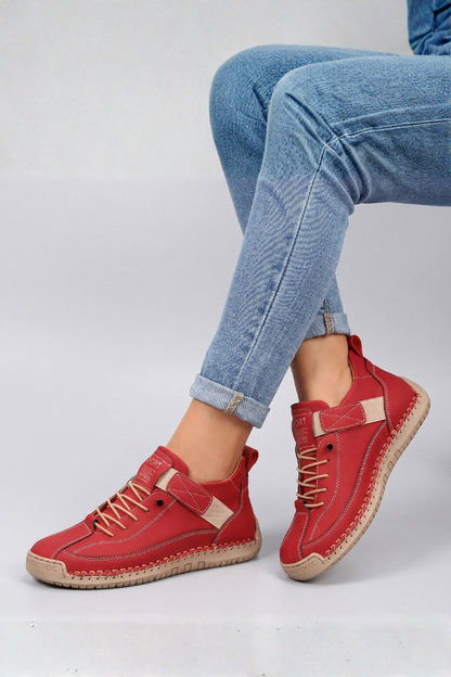 Women's Leather Trainers with Lace-Up Front for All-Day