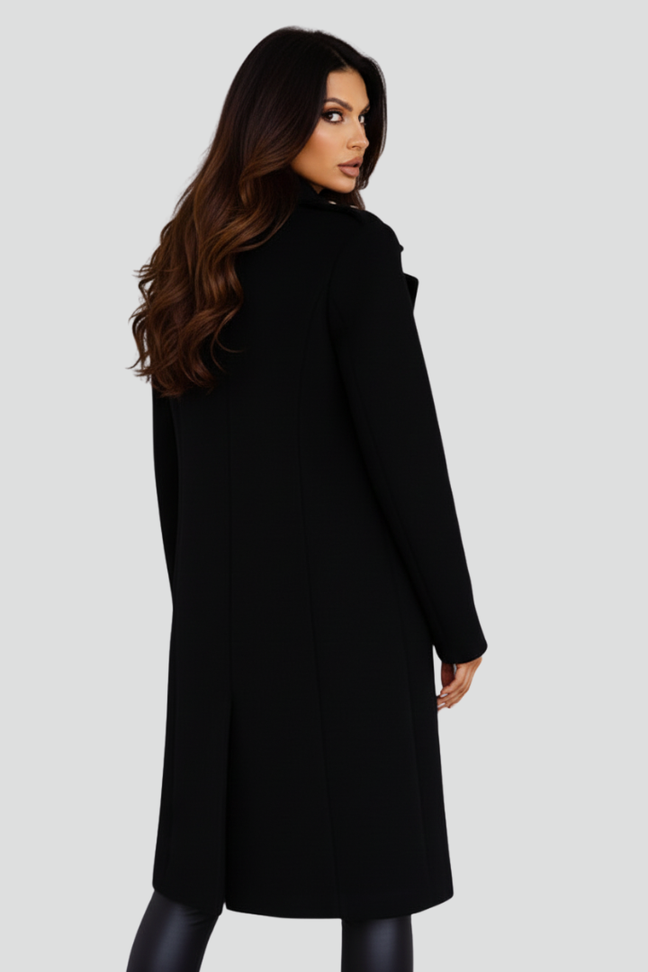 Women's Long Coat with Double Buttons and Notched Lapel