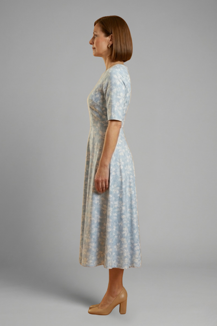 Women's  V-Neck Midi Dress with Side Pockets