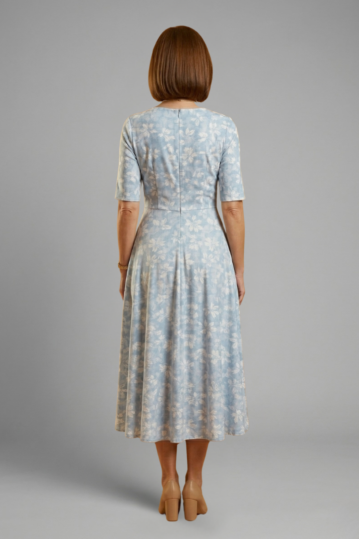 Women's  V-Neck Midi Dress with Side Pockets