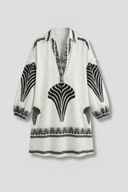 Women’s Mini Dress with V-Neck and Long Sleeves
