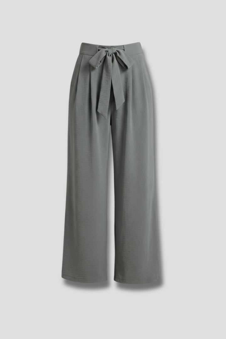 Women's Palazzo Trousers with Tie Waist and Side Pockets
