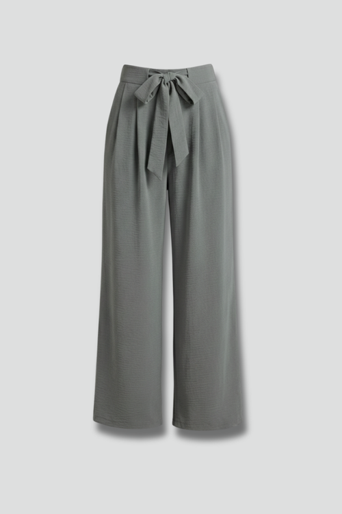 Women's Palazzo Trousers with Tie Waist and Side Pockets