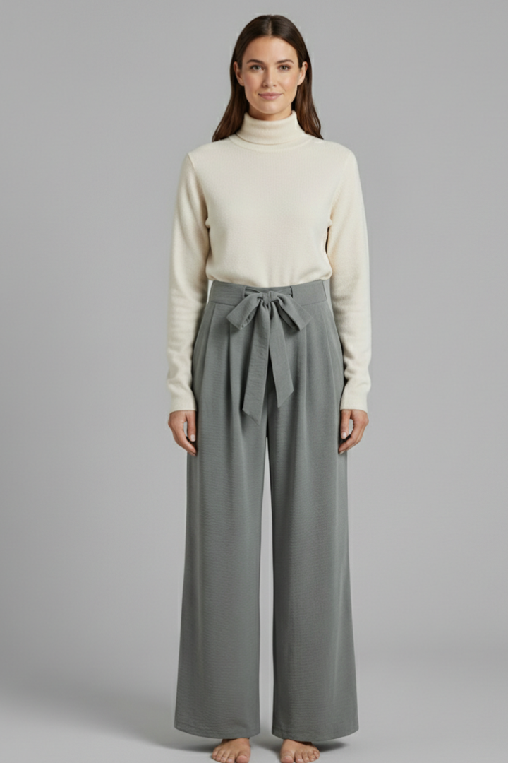 Women's Palazzo Trousers with Tie Waist and Side Pockets