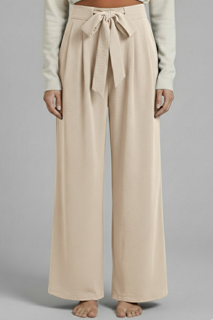 Women's Palazzo Trousers with Tie Waist and Side Pockets