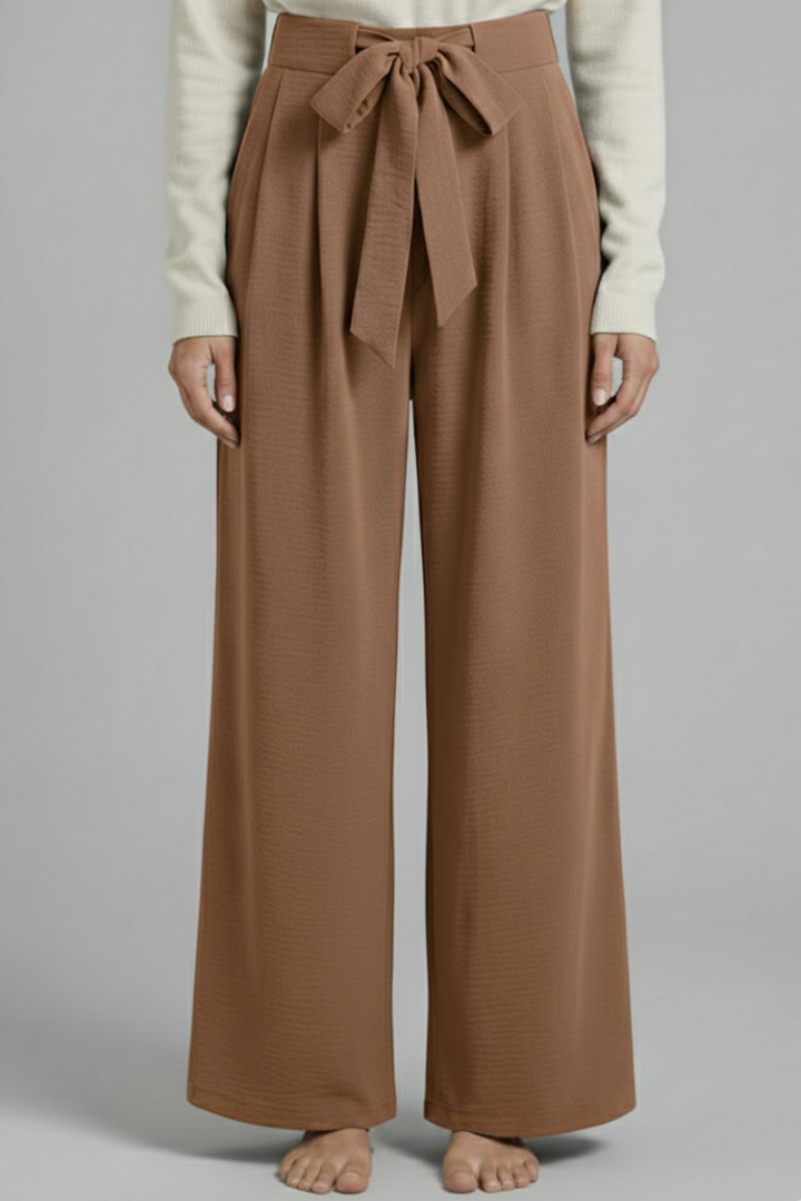 Women's Palazzo Trousers with Tie Waist and Side Pockets