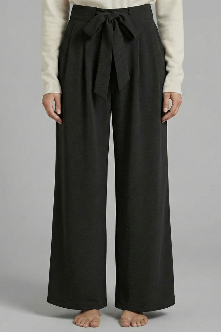 Women's Palazzo Trousers with Tie Waist and Side Pockets