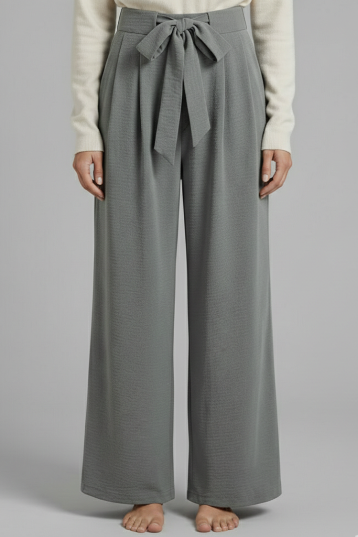 Women's Palazzo Trousers with Tie Waist and Side Pockets