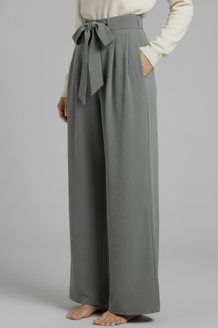 Women's Palazzo Trousers with Tie Waist and Side Pockets