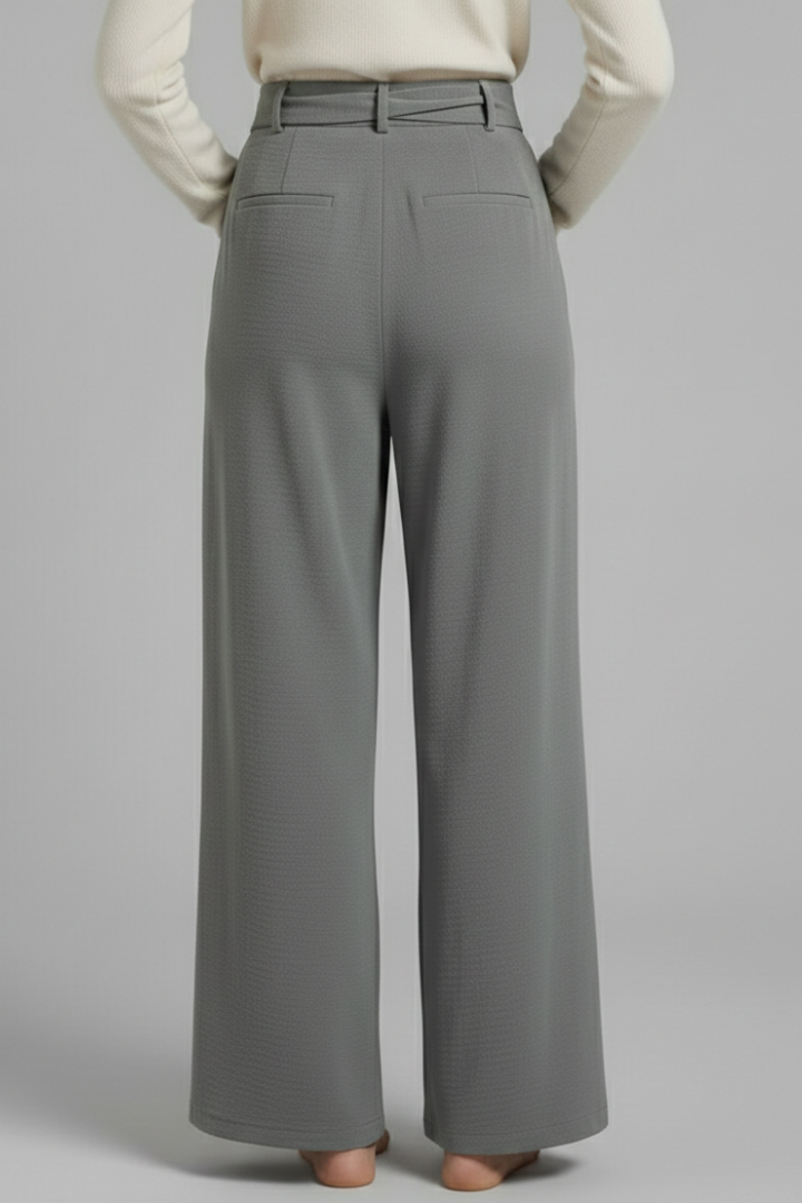 Women's Palazzo Trousers with Tie Waist and Side Pockets