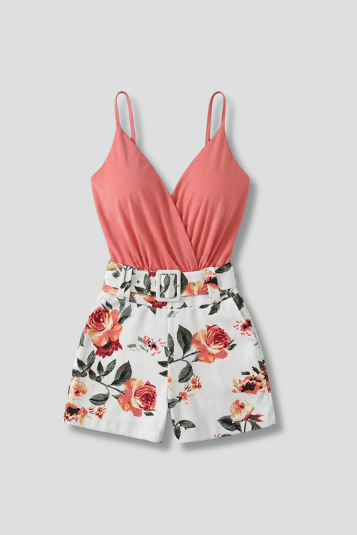 Women’s Romper Dress with V-Neck and Floral Print