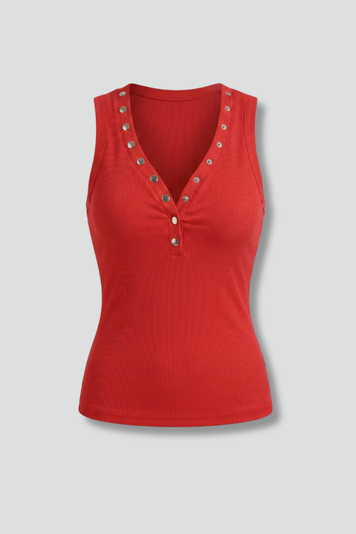 Women’s Sleeveless Top with V-Neck and Press Stud Fastening