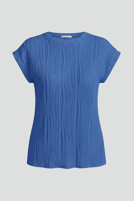 Women’s T-Shirt with High Neckline and Pleated Surface