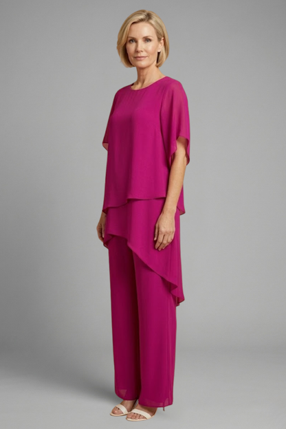 Women’s Top and Trousers Set with Asymmetric Hem and Wide Legs