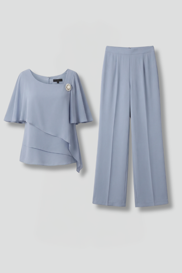 Women's Layered Top and Straight Leg Trousers Set