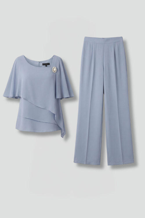 Women's Layered Top and Straight Leg Trousers Set