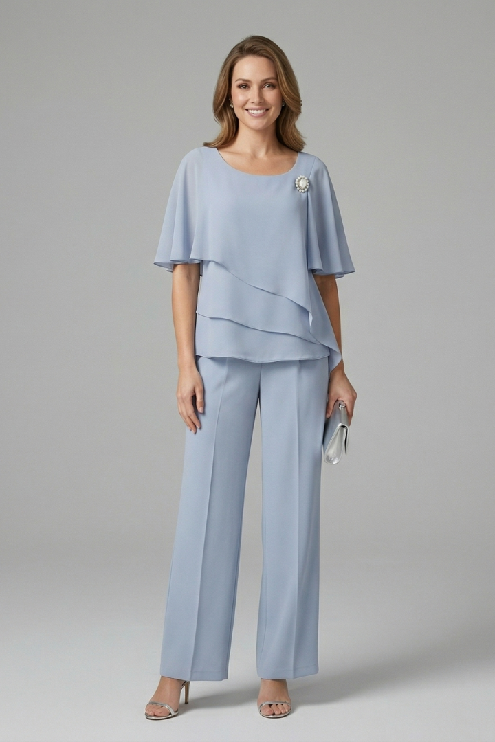 Women's Layered Top and Straight Leg Trousers Set