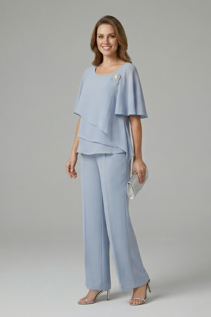 Women's Layered Top and Straight Leg Trousers Set