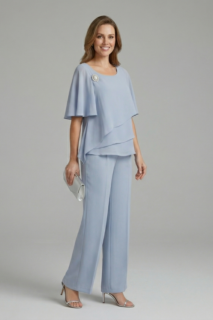 Women's Layered Top and Straight Leg Trousers Set