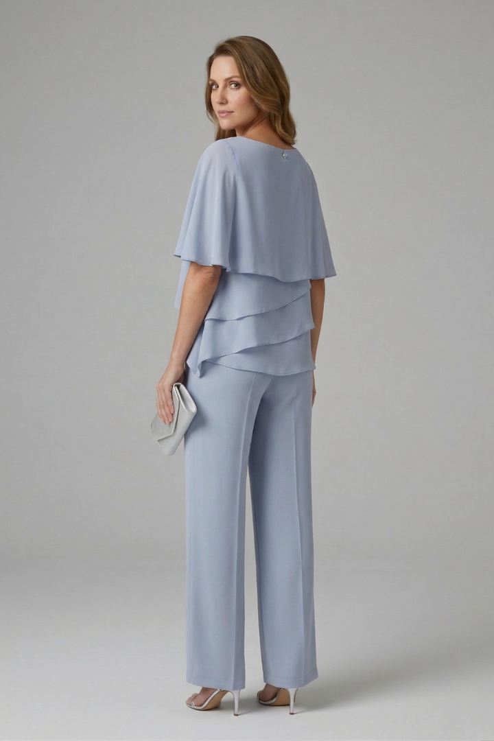 Women's Layered Top and Straight Leg Trousers Set