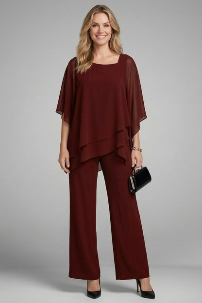 Women’s Two Piece Set with Asymmetrical Top and Wide Leg Trousers