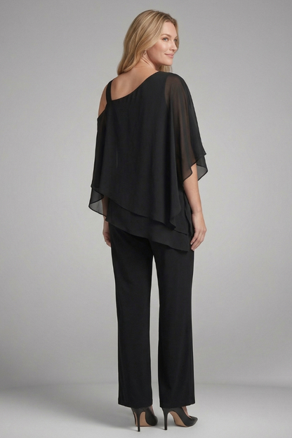 Women’s Two Piece Set with Asymmetrical Top and Wide Leg Trousers
