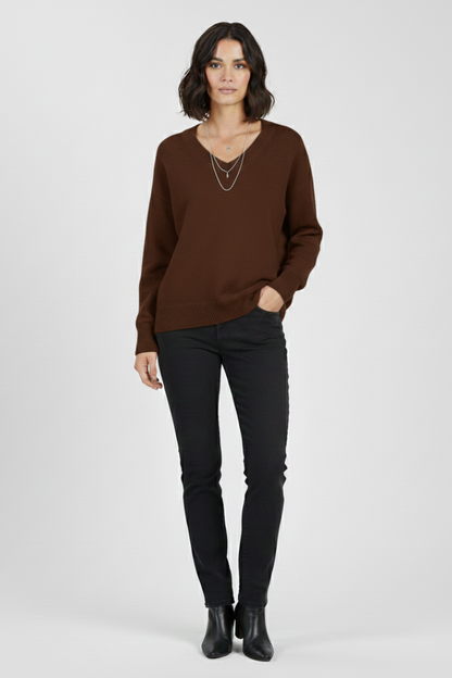 Women’s V-Neck Sweater with Long Sleeves and Pullover Design
