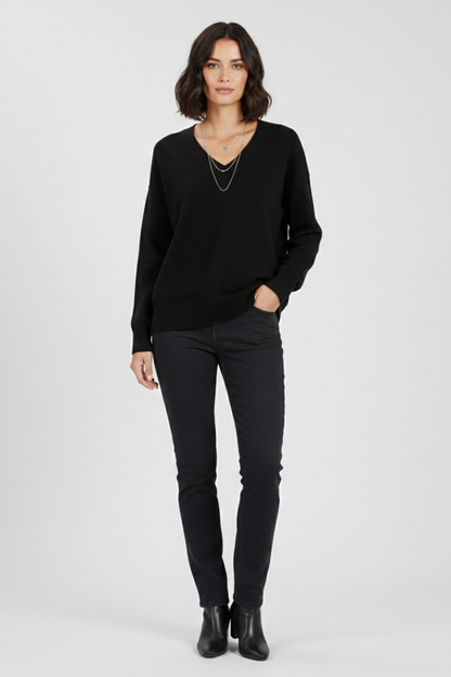 Women’s V-Neck Sweater with Long Sleeves and Pullover Design