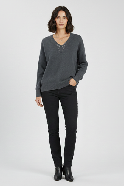 Women’s V-Neck Sweater with Long Sleeves and Pullover Design