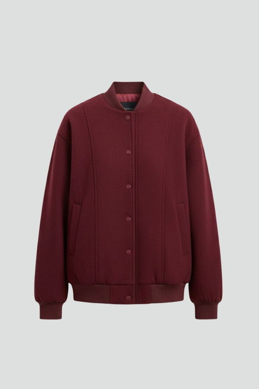 Women’s Varsity Jacket with Snap Closure and Ribbed Trim