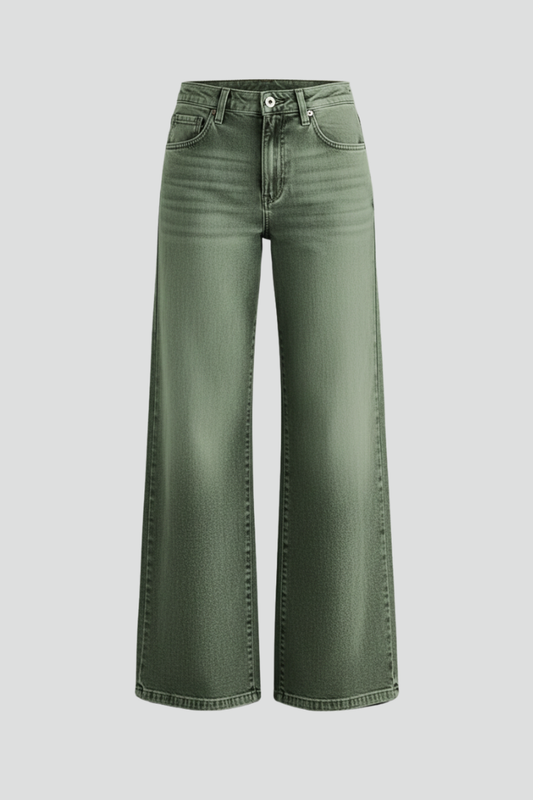 Women’s Wide-Leg Jeans with High-Rise Waist and Front Closure