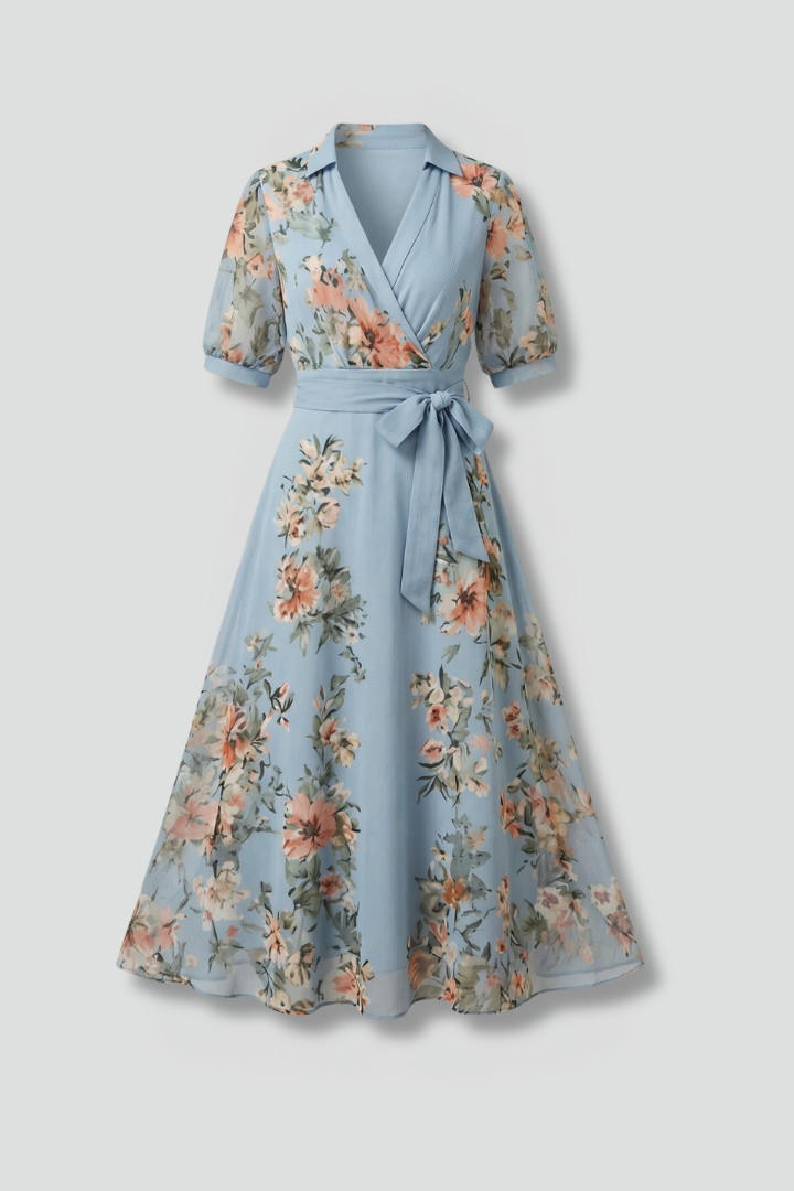 Women's V-Neck Wrap Dress with Adjustable Waist Tie