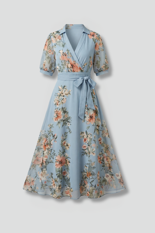 Women's V-Neck Wrap Dress with Adjustable Waist Tie