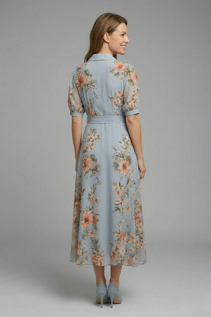 Women's V-Neck Wrap Dress with Adjustable Waist Tie